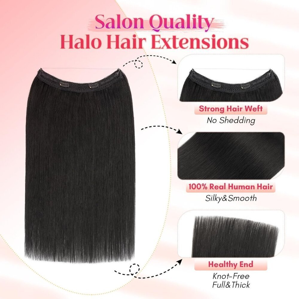 Remy Human Hair Halo Extensions 16 Inch Jet Black Fullness Clip-In Hairpiece - Picture 3 of 9